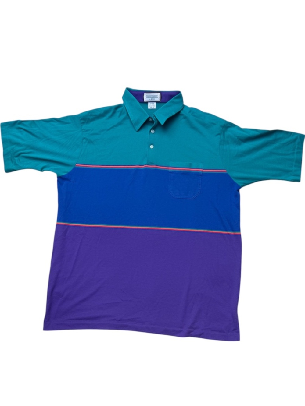 Vintage 90s Arrow Tournament Mens Big 1X Striped Color Block Polo Shirt Retro